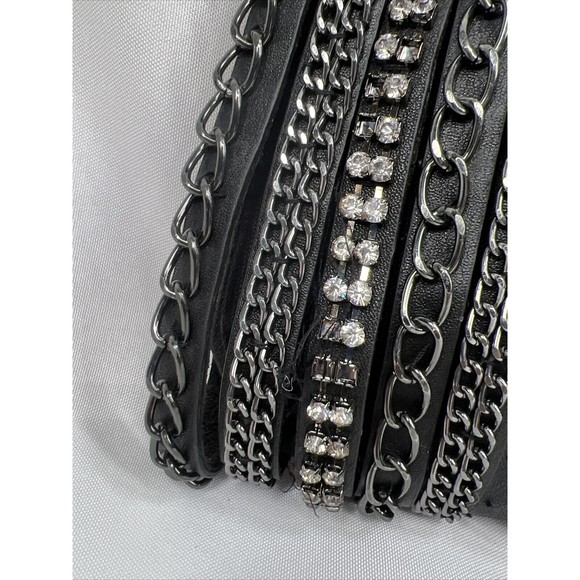 Cache Black Purse Clutch D For Shoulder Strap Zipper rhinestone chain embellish - Picture 5 of 12